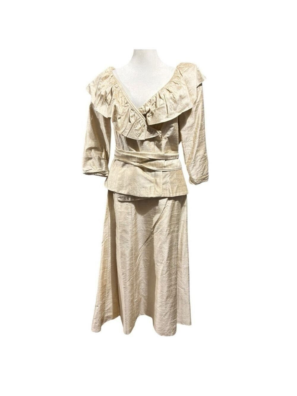 Vintage Watters & Watters Raw Silk Champagne Two Pc Dress Original Tag Size 12